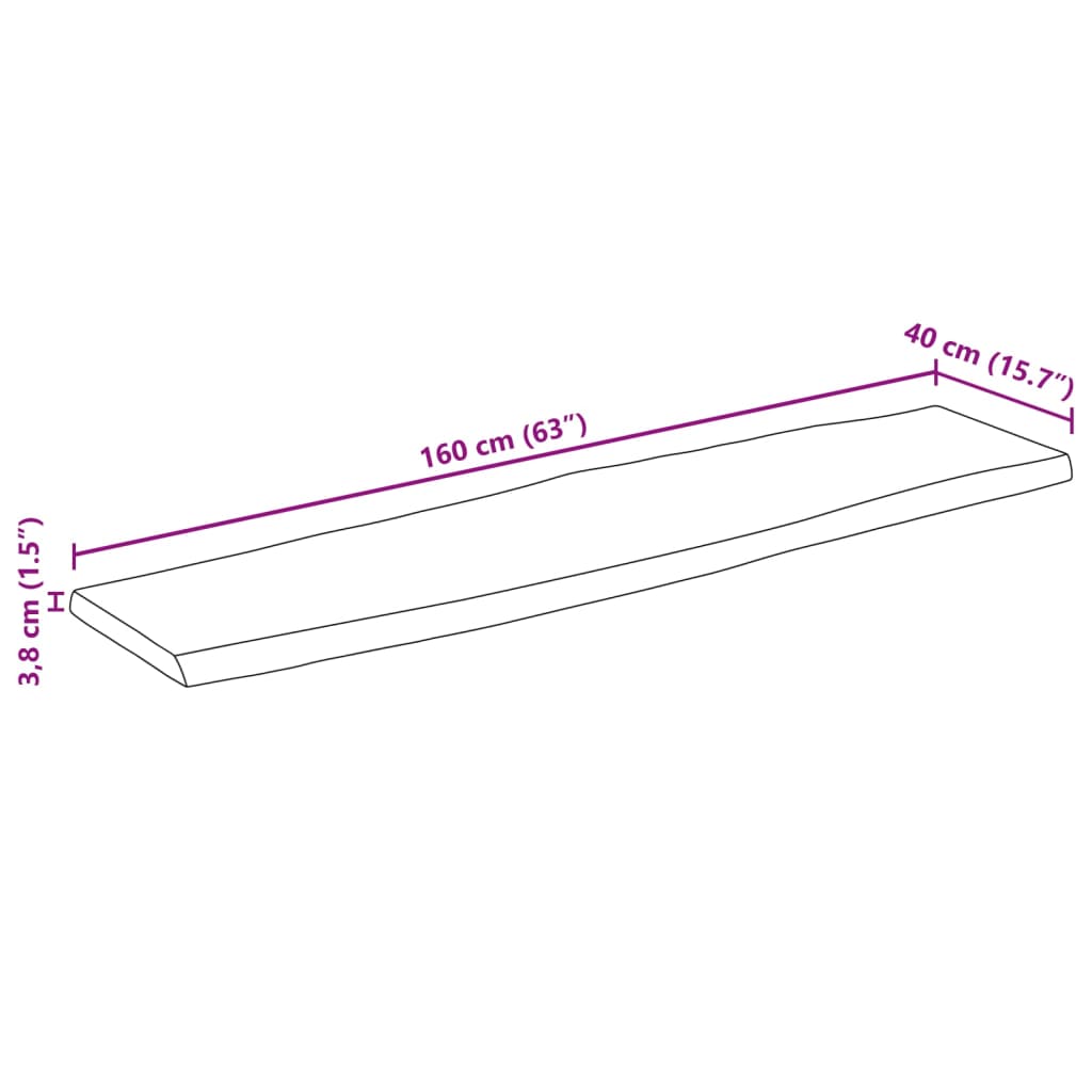 vidaXL Tischplatte mit Baumkante 160x40x3,8 cm Raues Mango Massivholz