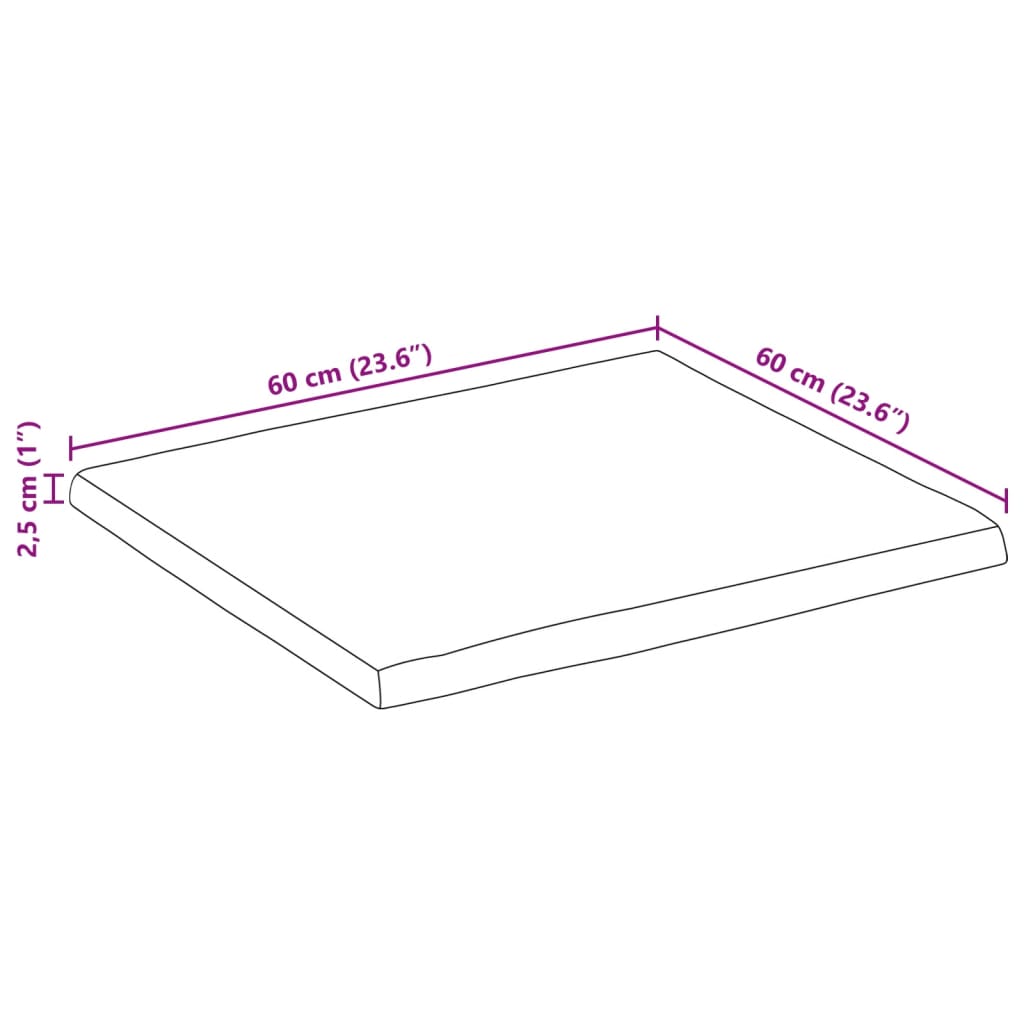 vidaXL Plateau de table avec bords naturels 60x60x2,5 cm Bois de manguier massif