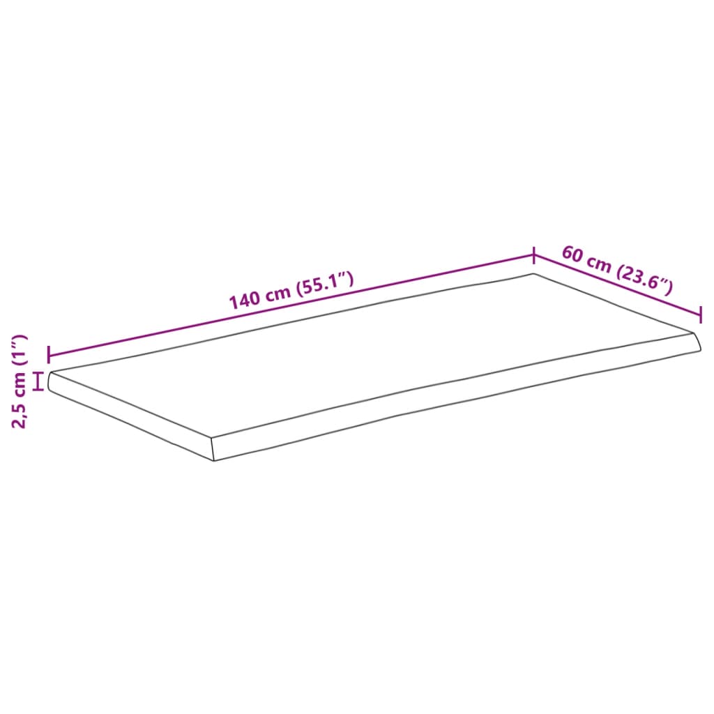 vidaXL Plateau de table avec bords naturels 140x60x2,5 cm Bois de manguier massif