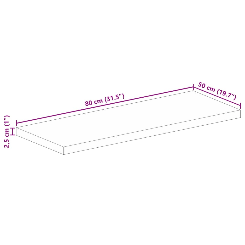 vidaXL Plateau de table 80x50x2,5 cm Rectangulaire Bois d'acacia massif