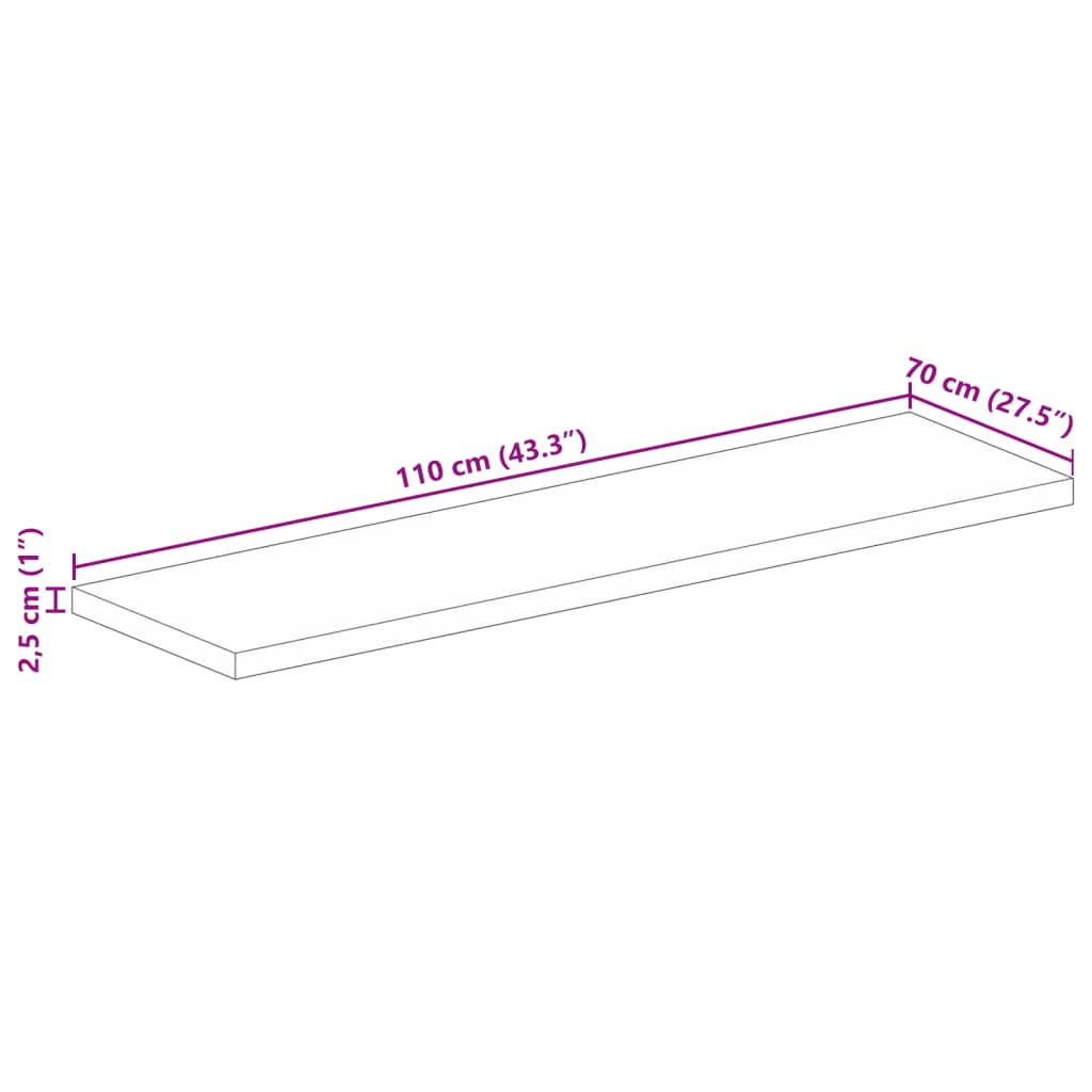 vidaXL Tischplatte 110x70x2,5 cm Rechteckig Massivholz Akazie