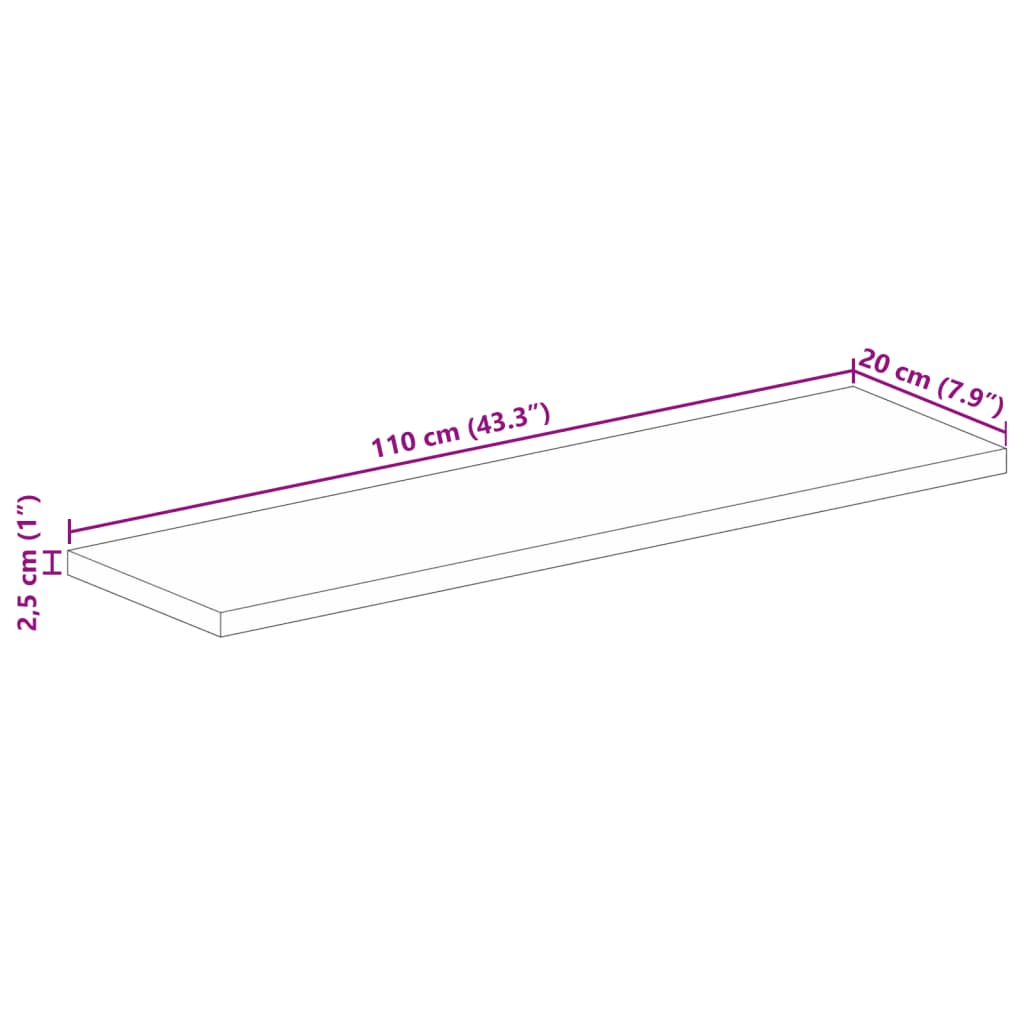 vidaXL Tischplatte 110x20x2,5 cm Rechteckig Raues Massivholz Mango