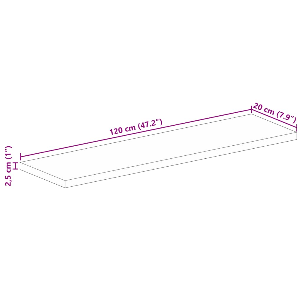vidaXL Tischplatte 120x20x2,5 cm Rechteckig Raues Massivholz Mango