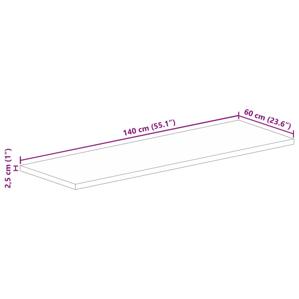 vidaXL Tischplatte 140x60x2,5 cm Rechteckig Raues Massivholz Mango