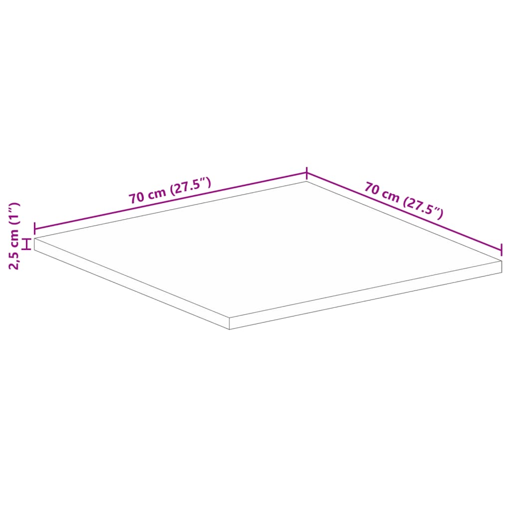 vidaXL Tischplatte 70x70x2,5 cm Quadratisch Raues Massivholz Mango