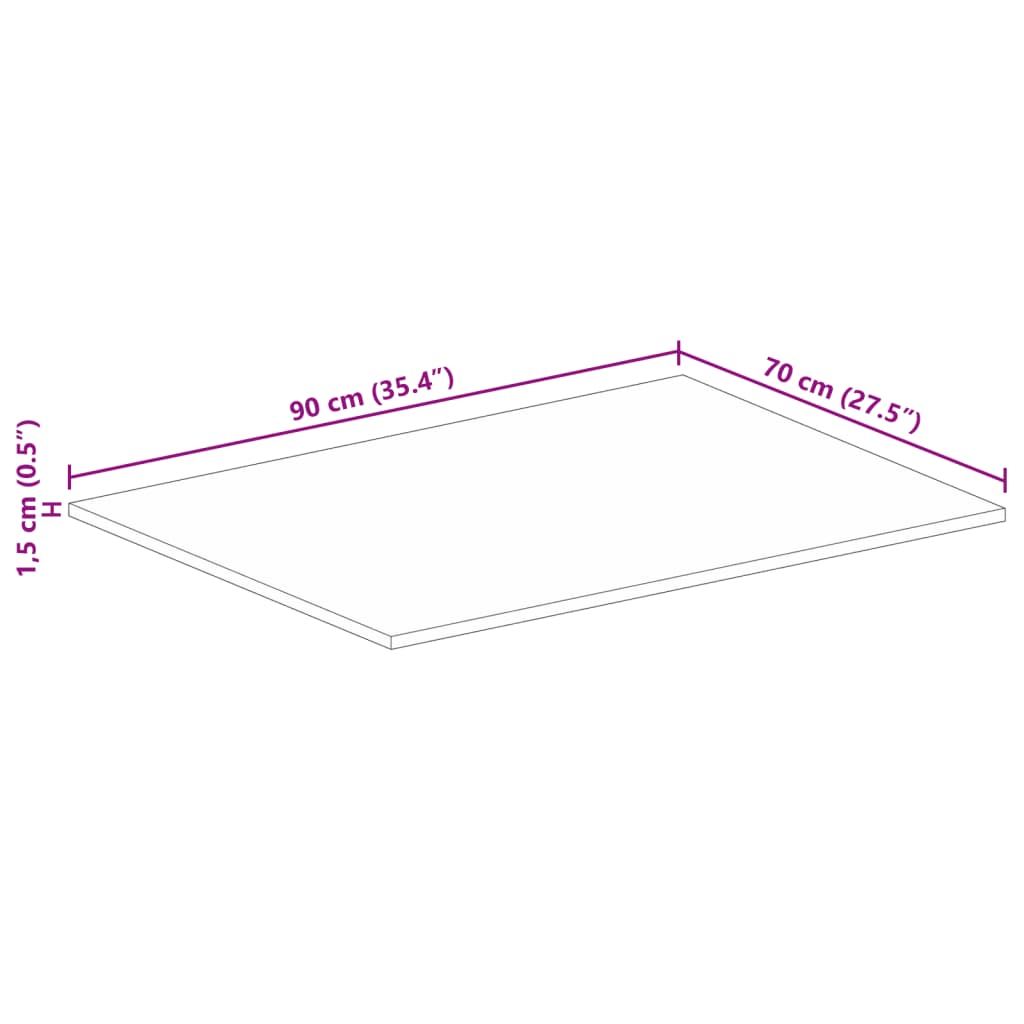 vidaXL Tischplatte 90x70x1,5 cm Rechteckig Raues Massivholz Mango