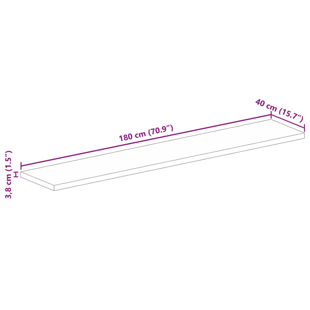 vidaXL Plateau de table 180x40x3,8 cm Rectangulaire Bois de manguier massif brut