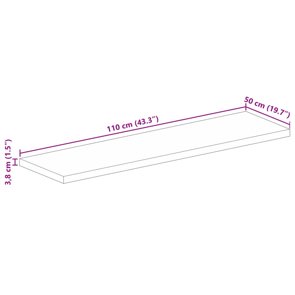 vidaXL Tischplatte 110x50x3,8 cm Rechteckig Raues Massivholz Mango