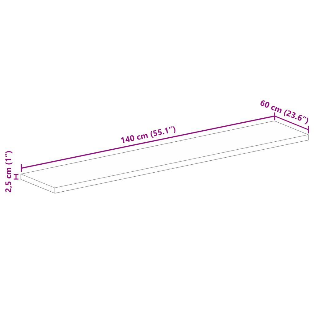 vidaXL Tischplatte 140x60x2,5 cm Rechteckig Massivholz Mango