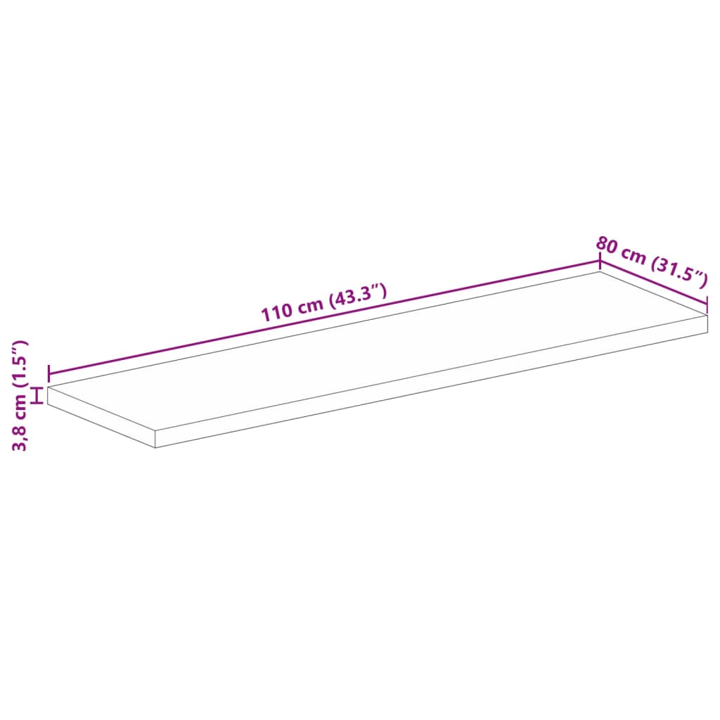 vidaXL Tischplatte 110x80x3,8 cm Rechteckig Massivholz Mango