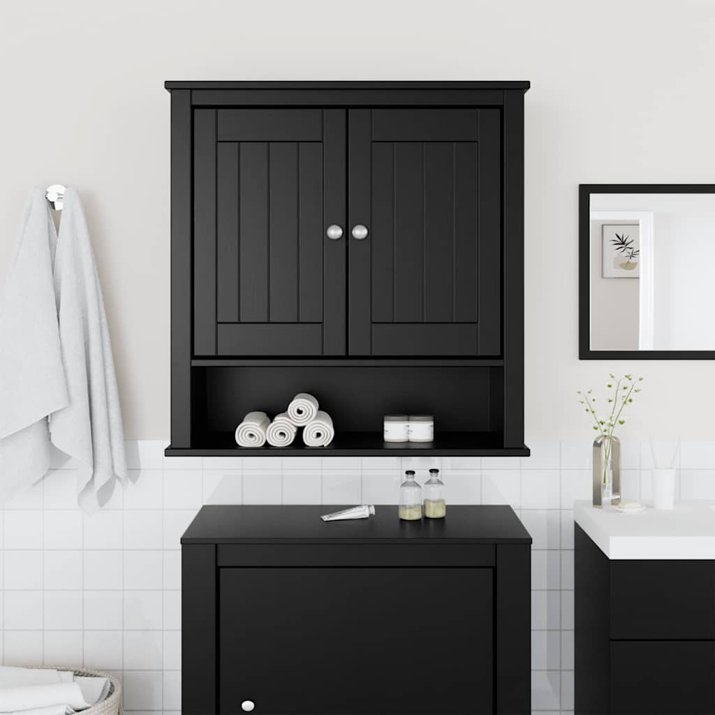 vidaXL Bad-Wandschrank BERG Schwarz 69,5x27x71,5 cm Massivholz
