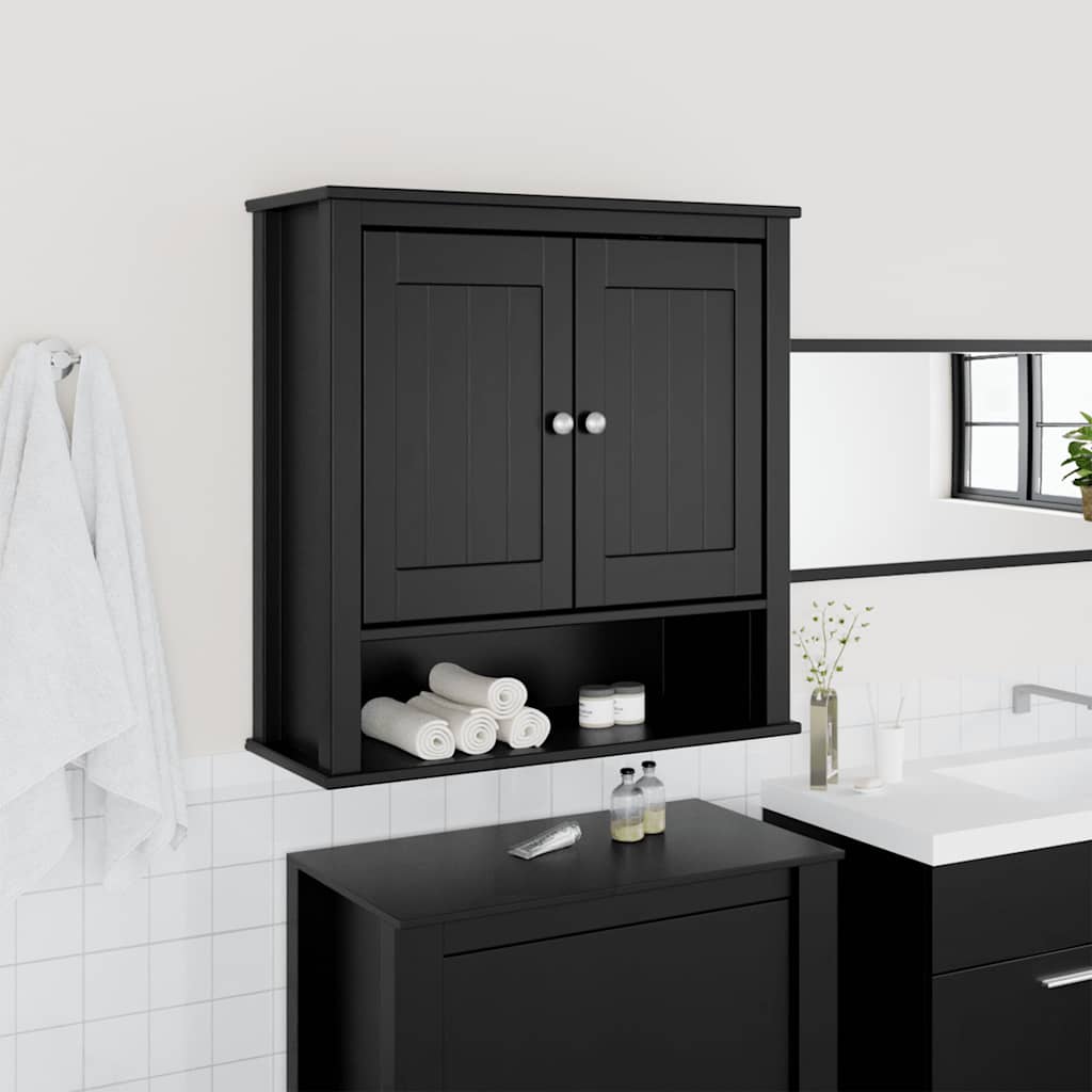 vidaXL Bad-Wandschrank BERG Schwarz 69,5x27x71,5 cm Massivholz