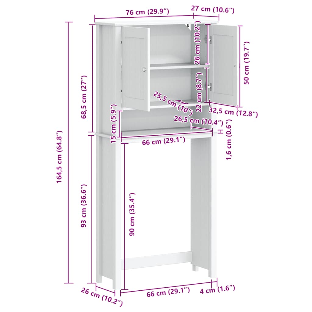 vidaXL Waschmaschinenschrank BERG Schwarz 76x27x164,5 cm Massivholz