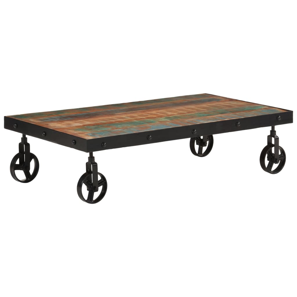 vidaXL Couchtisch mit Rollen Altholz Massiv 100x55x26 cm