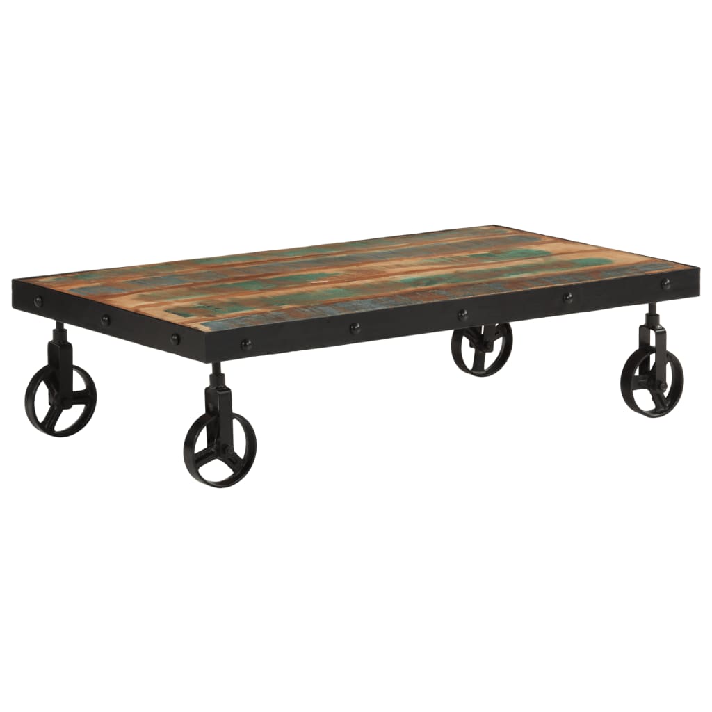 vidaXL Couchtisch mit Rollen Altholz Massiv 100x55x26 cm