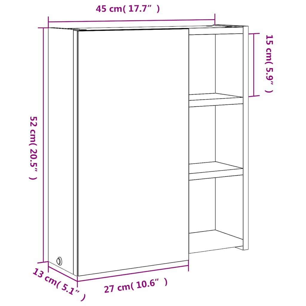 vidaXL Spiegelschrank mit LED-Beleuchtung Grau 45x13x52 cm