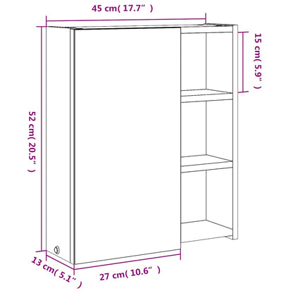 vidaXL Spiegelschrank mit LED-Beleuchtung Grau 45x13x52 cm