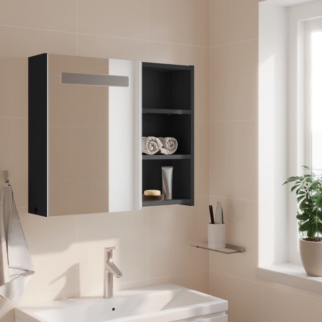 vidaXL Spiegelschrank mit LED-Beleuchtung Grau 60x13x52 cm