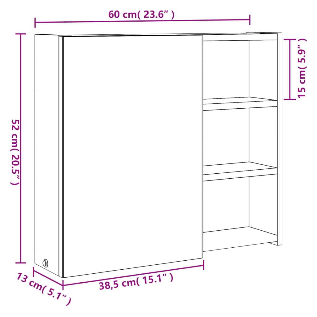 vidaXL Spiegelschrank mit LED-Beleuchtung Schwarz 60x13x52 cm