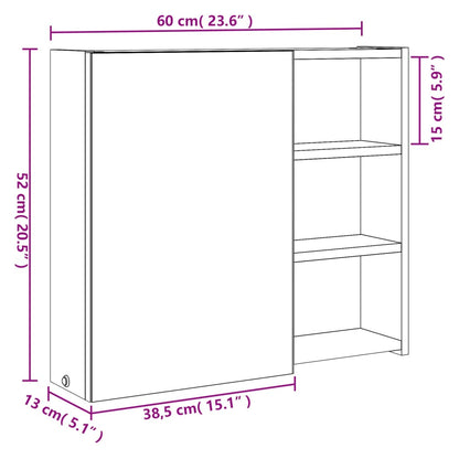 vidaXL Spiegelschrank mit LED-Beleuchtung Eichenoptik 60x13x52 cm