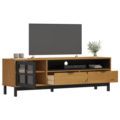vidaXL Meuble TV avec porte vitrée FLAM 158x40x50 cm Pin massif