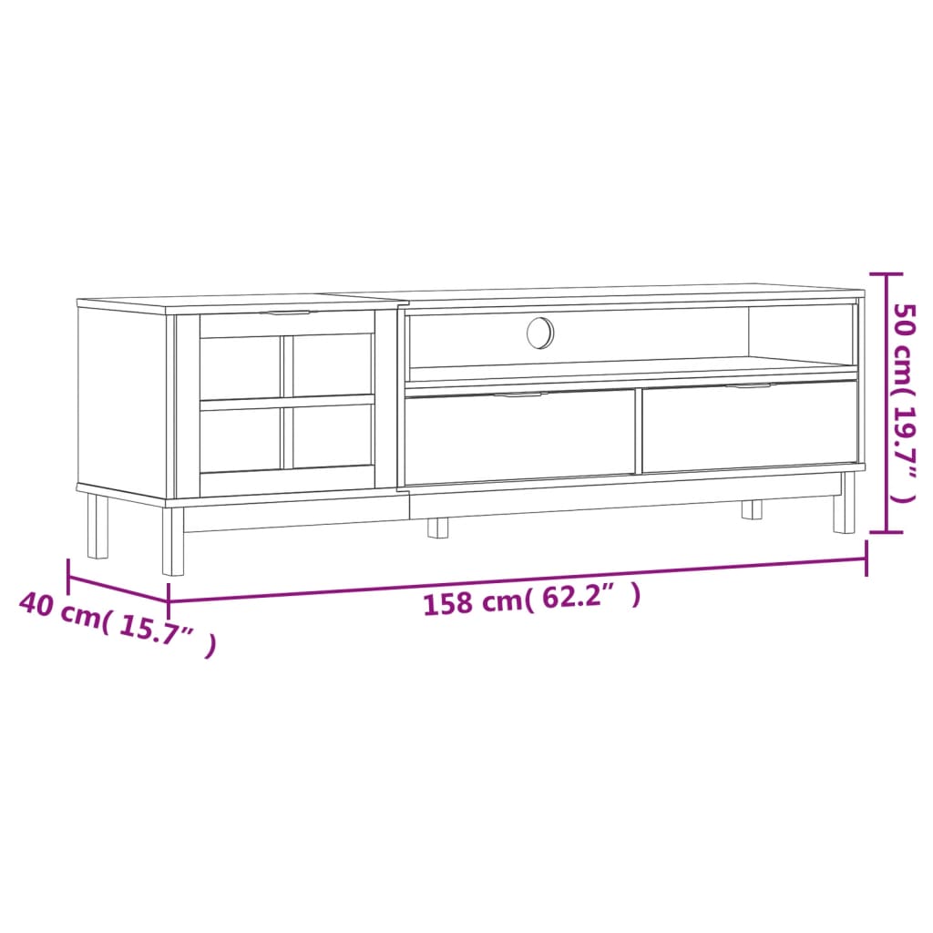 vidaXL Meuble TV avec porte vitrée FLAM 158x40x50 cm Pin massif