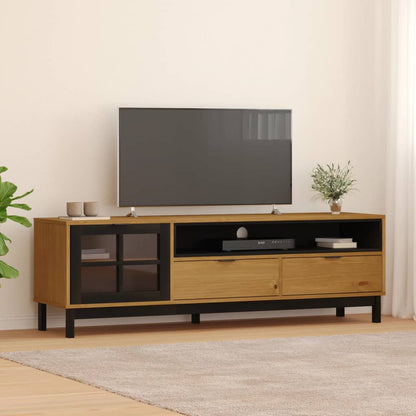 vidaXL Meuble TV avec porte vitrée FLAM 158x40x50 cm Pin massif