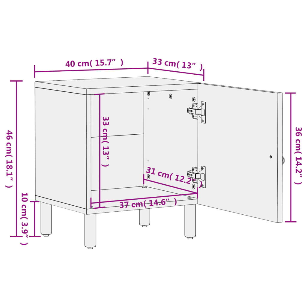 vidaXL Nachttisch 40x33x46 cm Massivholz Mango