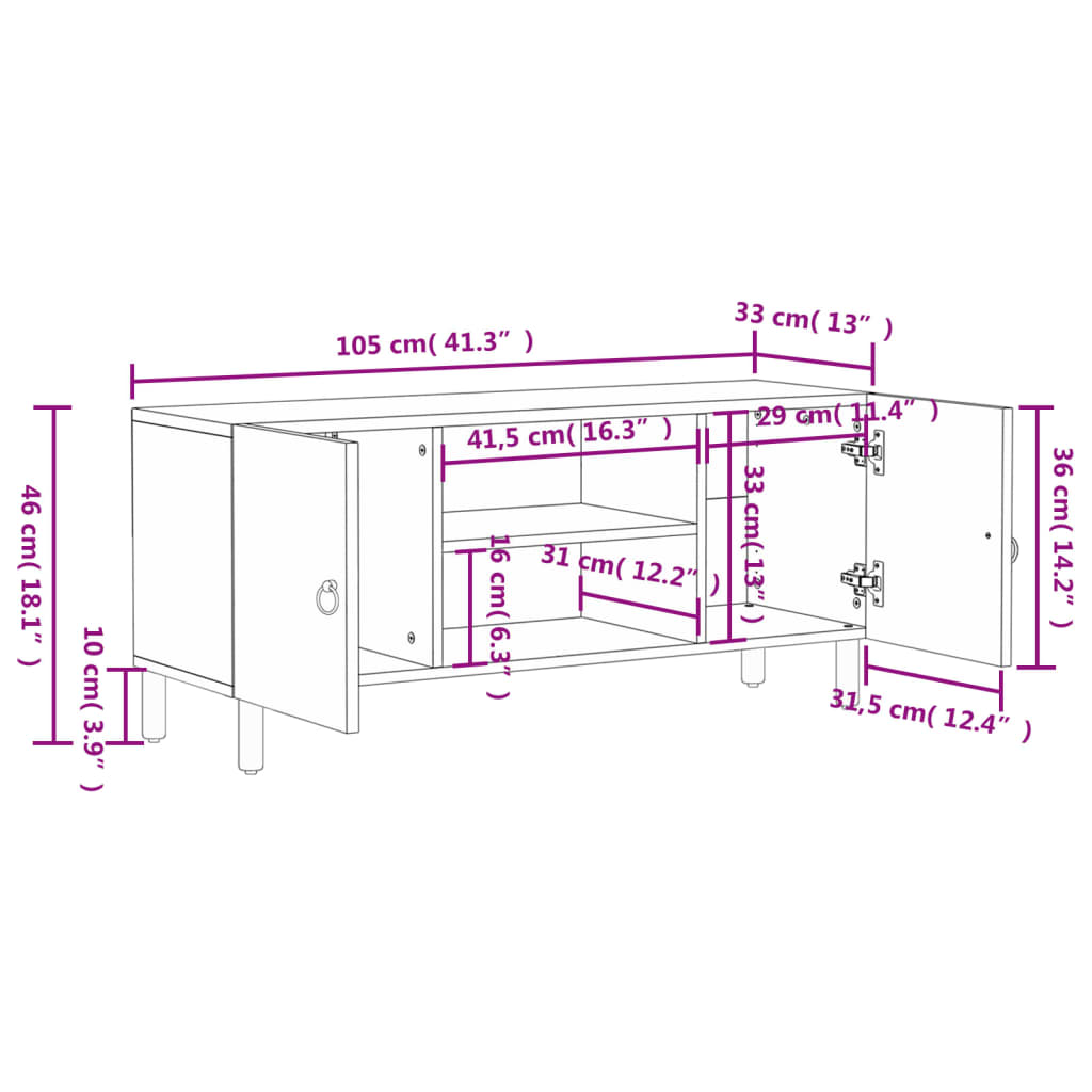 vidaXL Meuble TV 105x33x46 cm Bois de manguier massif