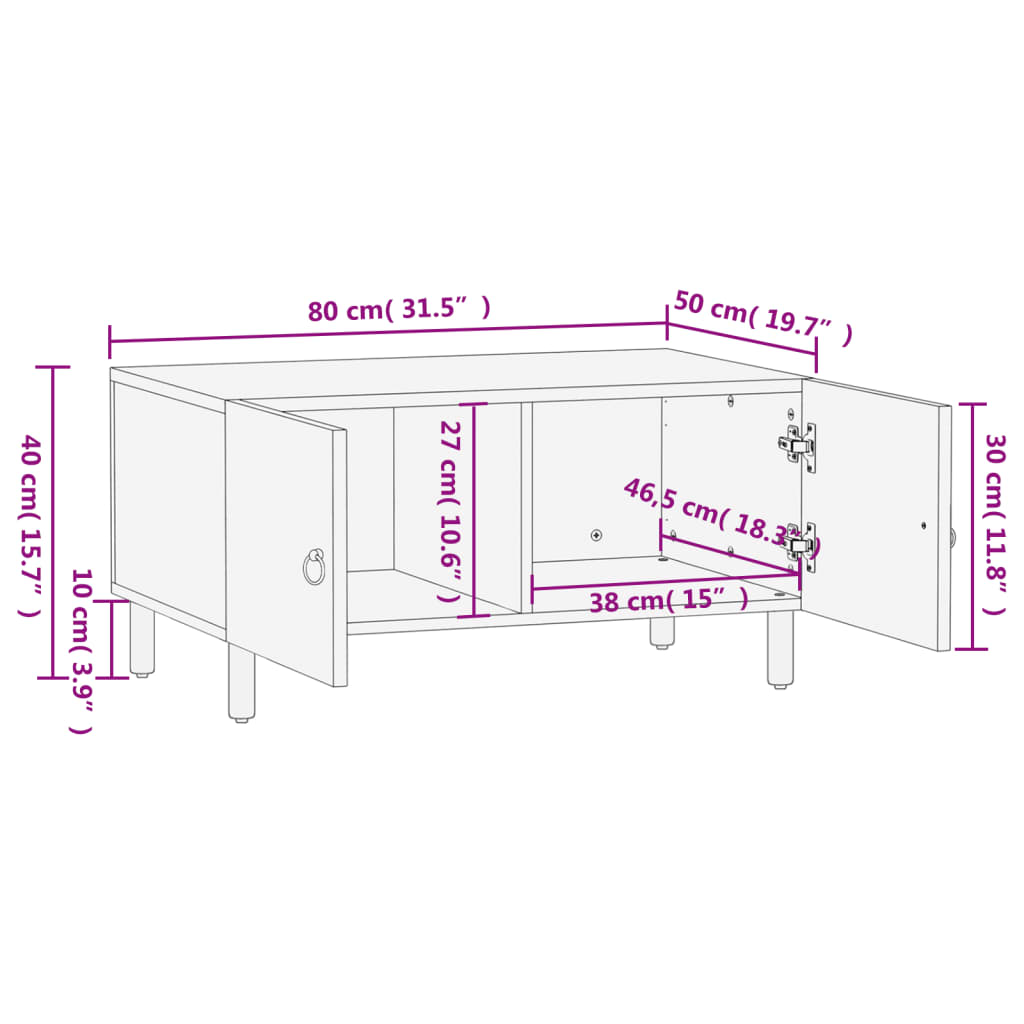 vidaXL Couchtisch 80x50x40 cm Massivholz Mango