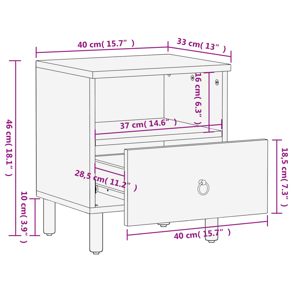 vidaXL Nachttisch 40x33x46 cm Massivholz Mango