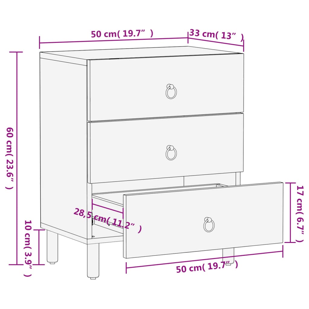 vidaXL Nachttisch 50x33x60 cm Massivholz Mango