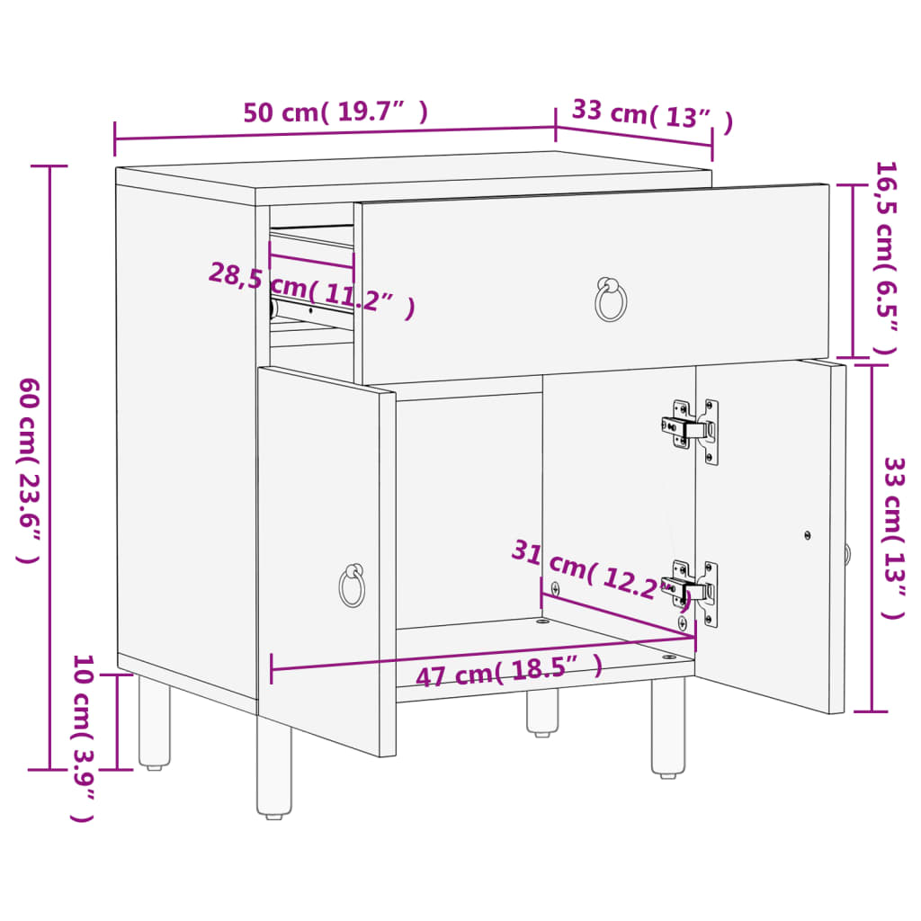 vidaXL Nachttisch 50x33x60 cm Massivholz Mango