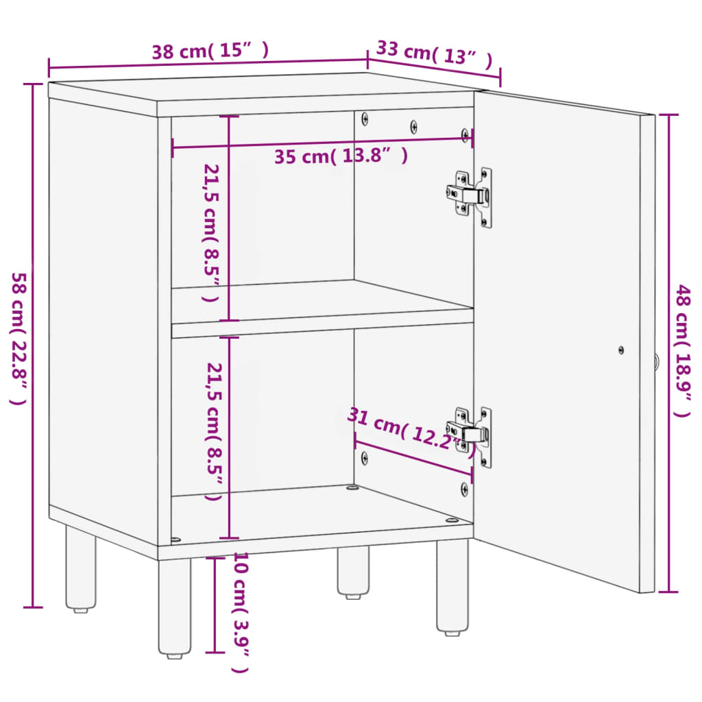 vidaXL Badschrank 38x33x58 cm Massivholz Mango