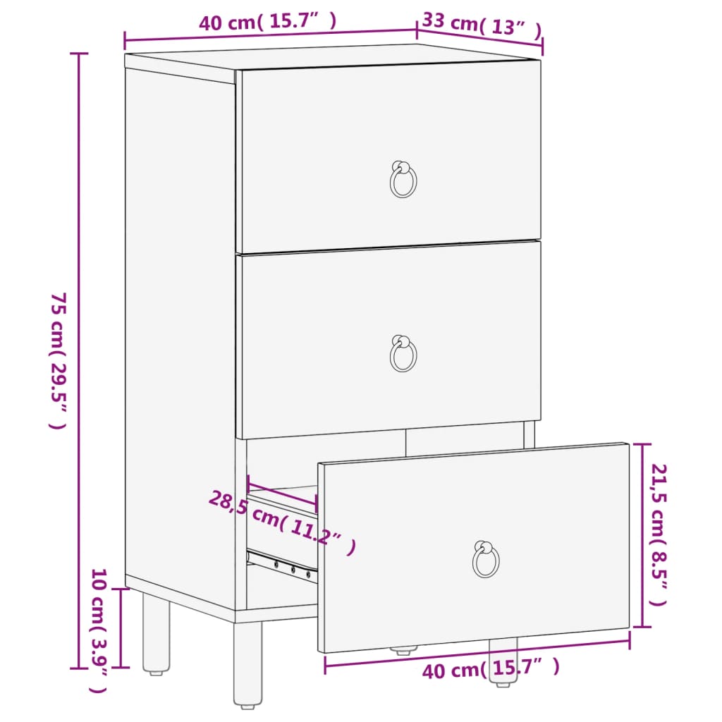 vidaXL Armoire d'appoint 40x33x75 cm Bois de manguier massif