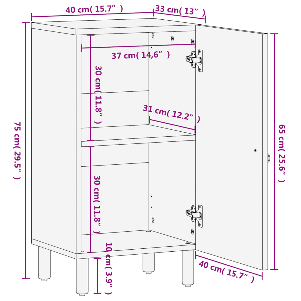 vidaXL Beistellschrank 40x33x75 cm Massivholz Mango