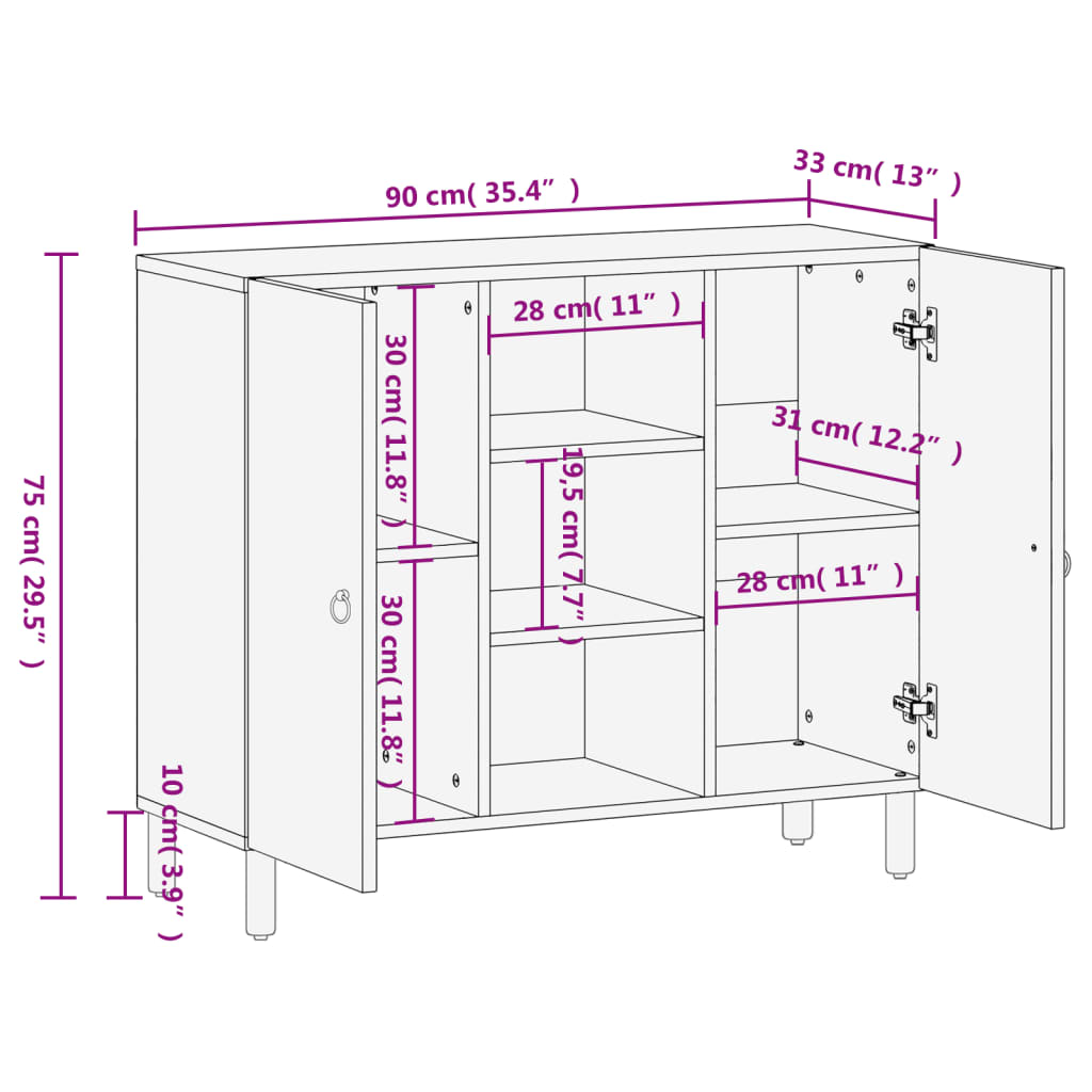 vidaXL Buffet 90x33x75 cm Bois de manguier massif