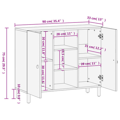 vidaXL Buffet 90x33x75 cm Bois de manguier massif