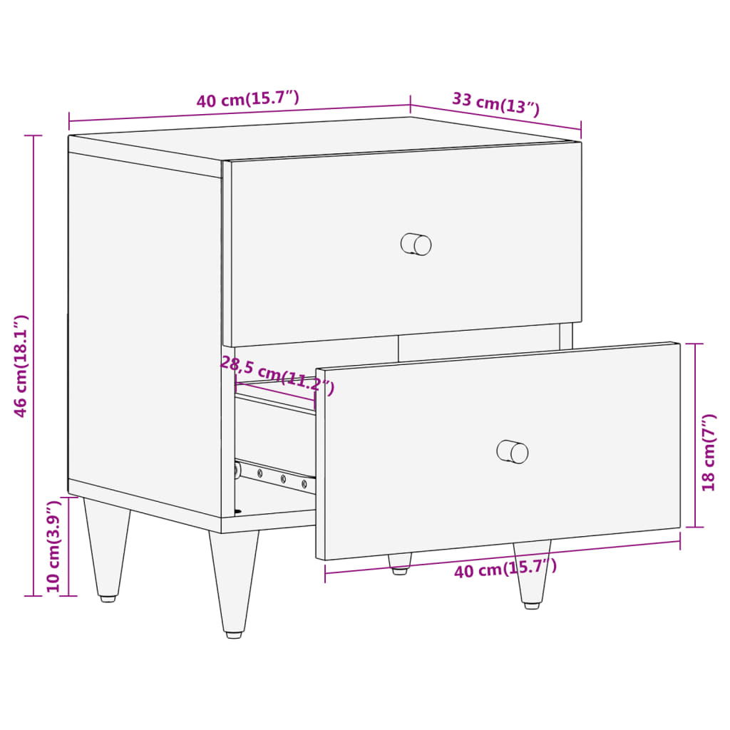vidaXL Nachttische 2 Stk. 40x33x46 cm Massivholz Mango