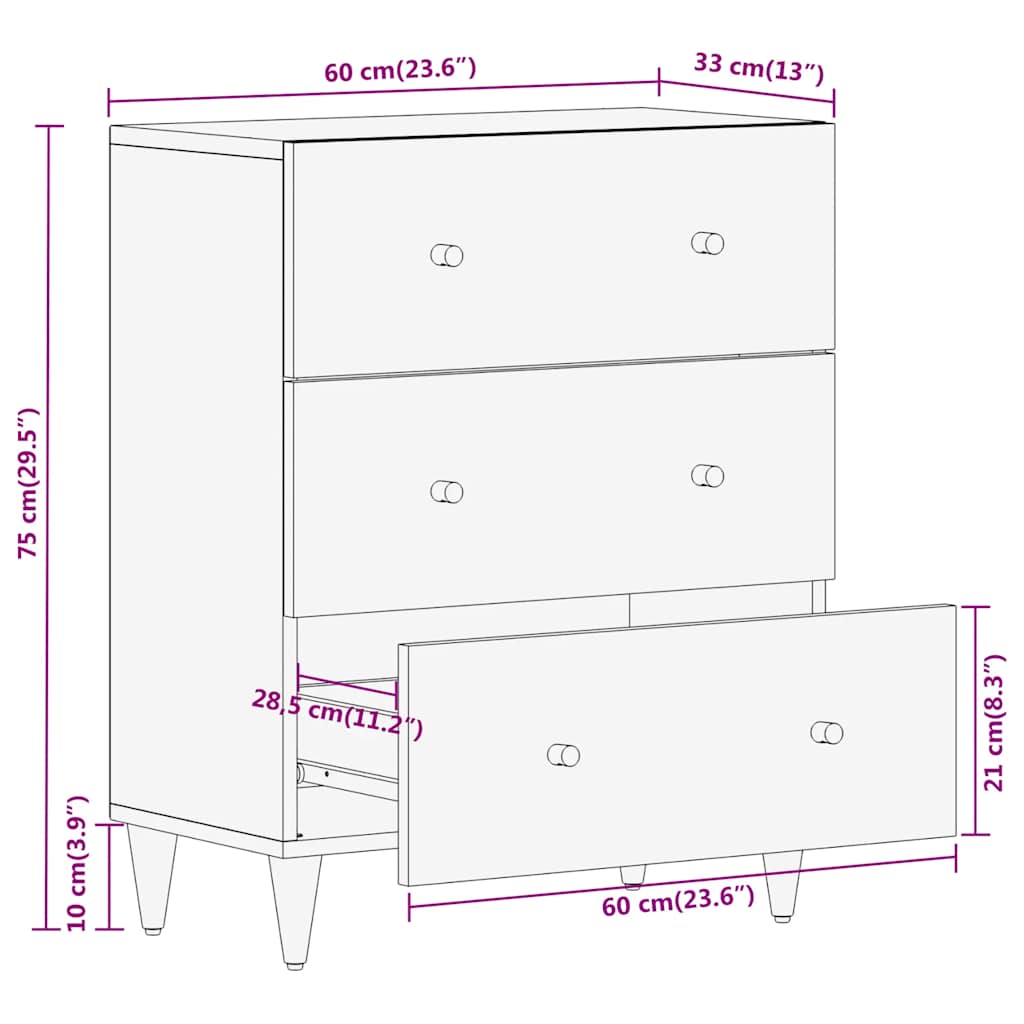 Beistellschrank 60x33x75 cm Massivholz Mango