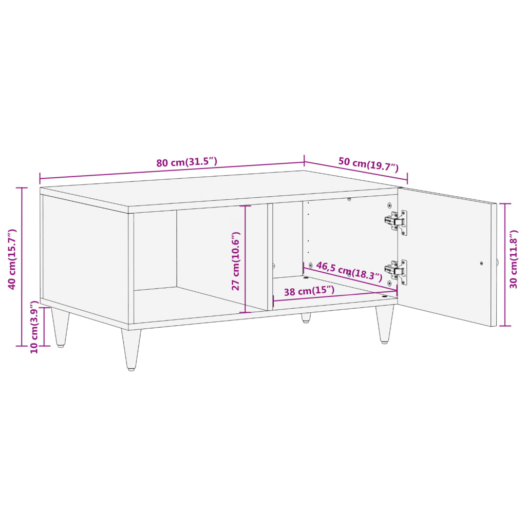 vidaXL Couchtisch 80x50x40 cm Massivholz Mango