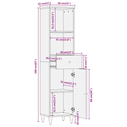 vidaXL Badschrank 38x33x160 cm Massivholz Mango