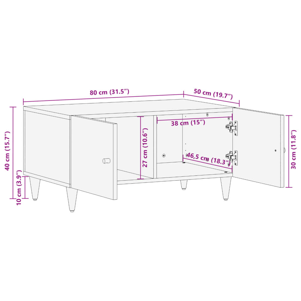 vidaXL Couchtisch 80x50x40 cm Massivholz Mango