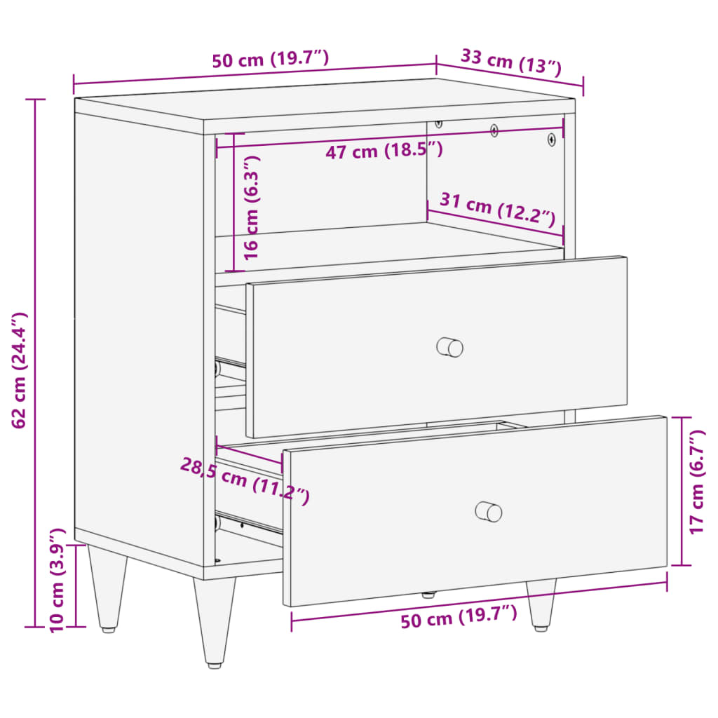 vidaXL Nachttisch 50x33x62 cm Massivholz Mango
