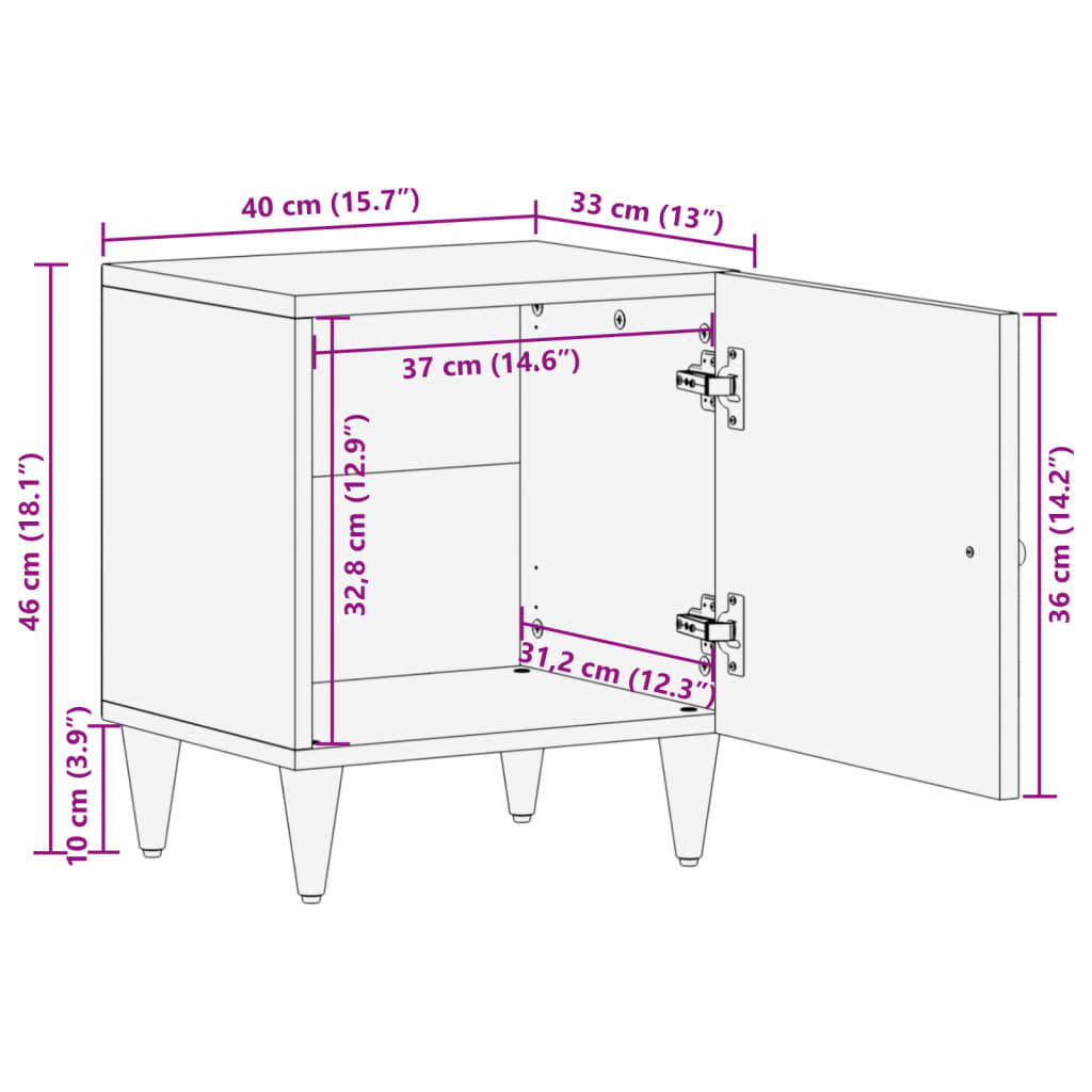 vidaXL Nachttisch 40x33x46 cm Massivholz Mango