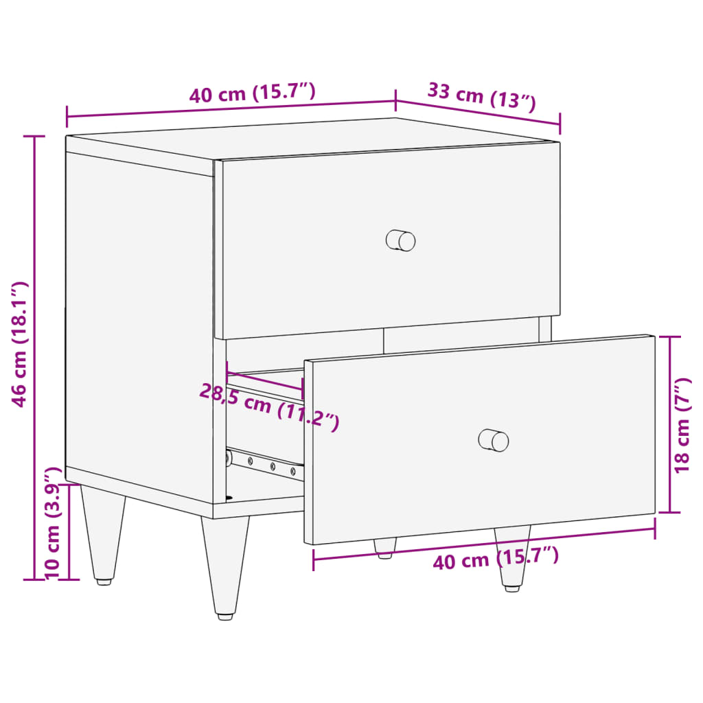 vidaXL Nachttische 2 Stk. 40x33x46 cm Massivholz Mango