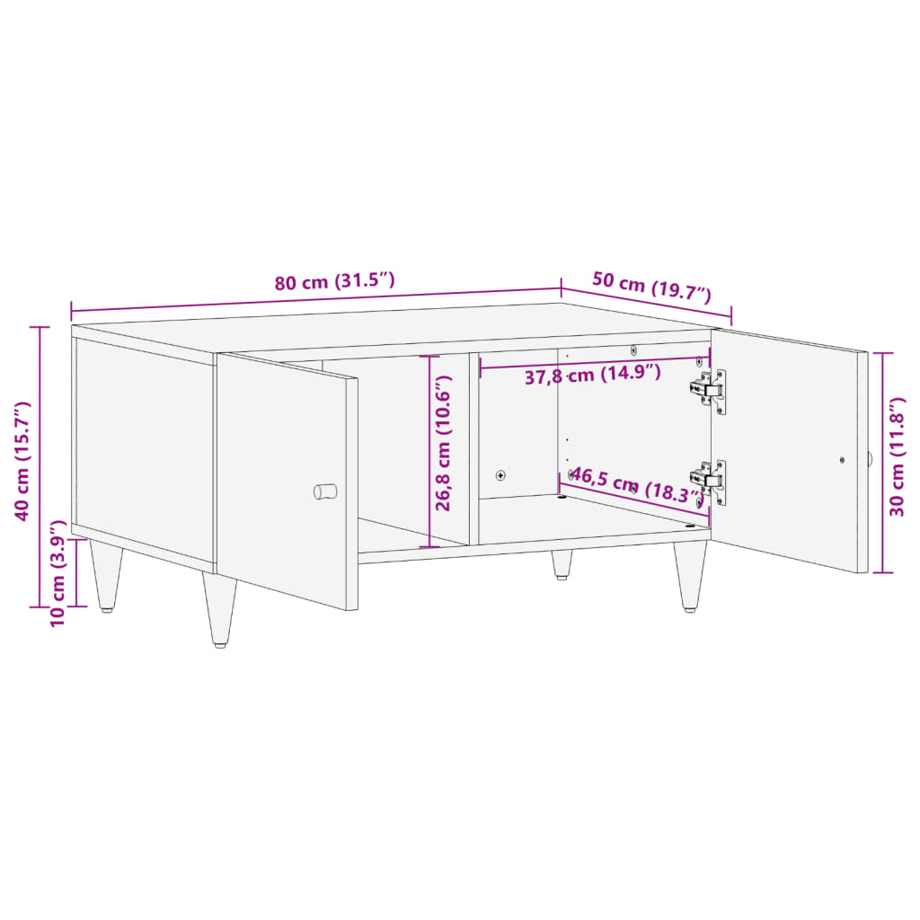 vidaXL Couchtisch 80x50x40 cm Massivholz Mango