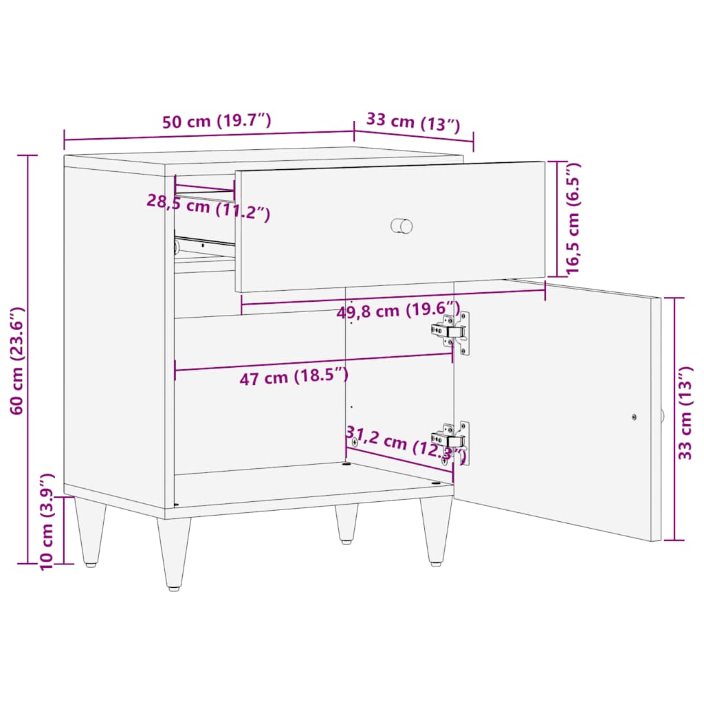 vidaXL Nachttisch 50x33x60 cm Massivholz Mango
