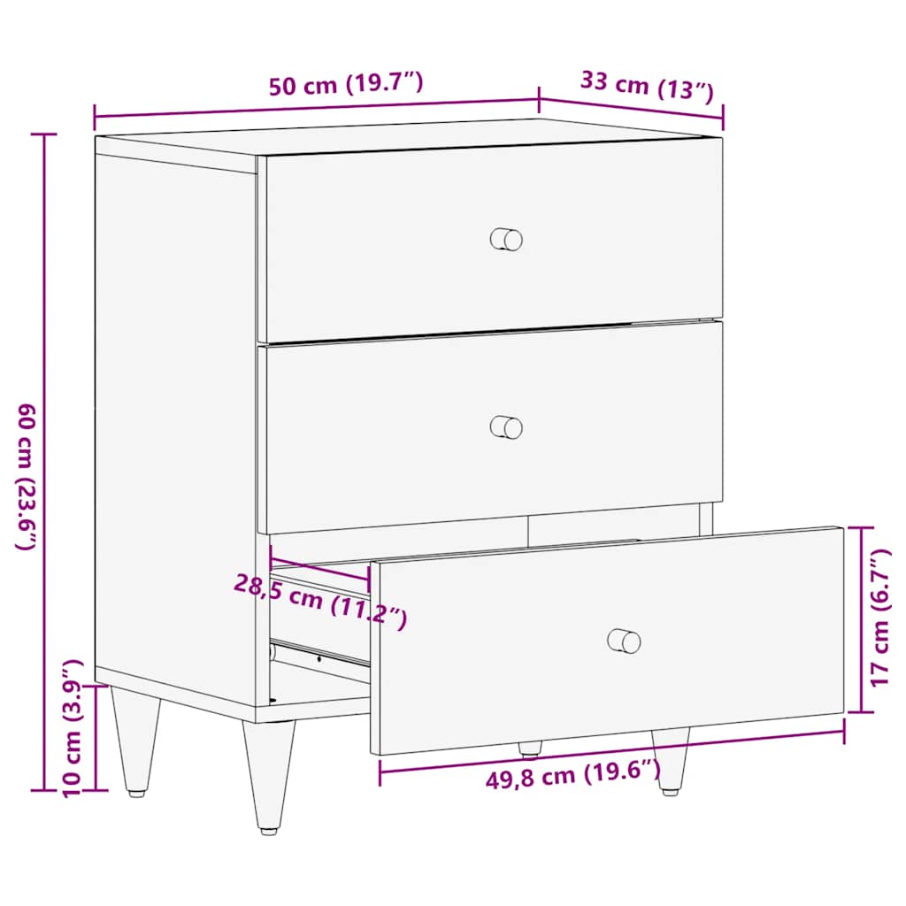 vidaXL Nachttisch 50x33x60 cm Massivholz Mango