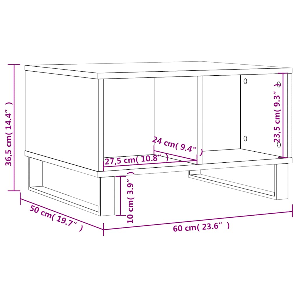 vidaXL Table basse marron aspect chêne 60x50x36,5 cm Bois d'ingénierie